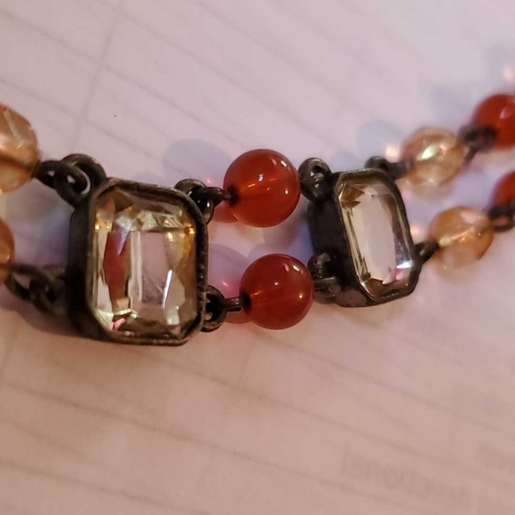 AVON NR Cranberry Orange Red Amber & Clear Crystal 16" Necklace Holiday - Picture 10 of 13